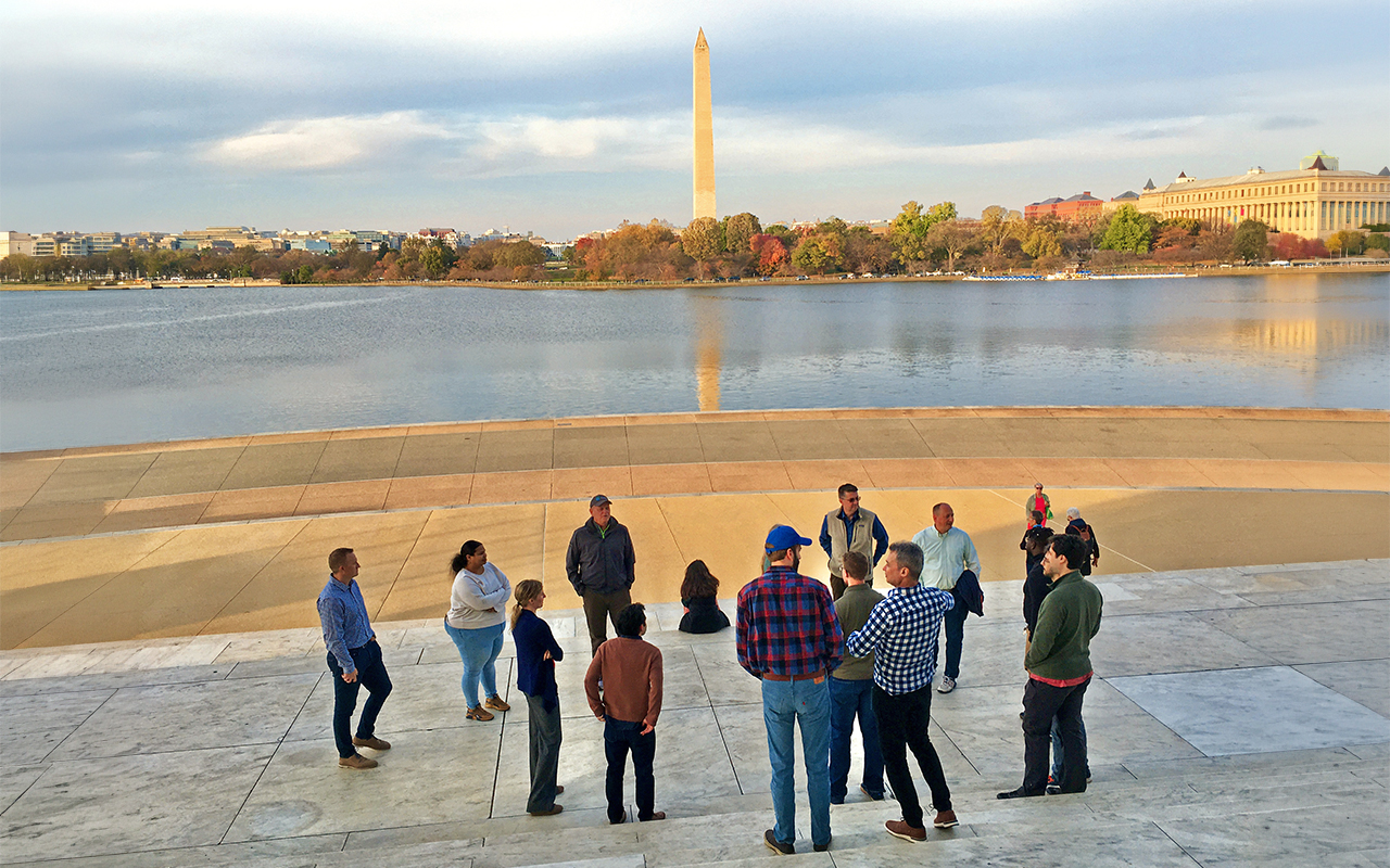 ETC group on steps Jefferson Memorial Wash Monument.